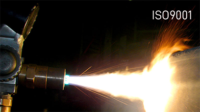 Flame spray gun of FST with in the top left corner ISO9001